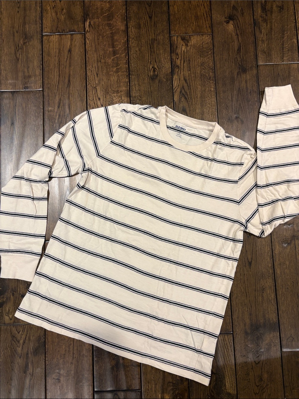 Old Navy Cream and Black Striped Long Sleeve Tee